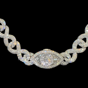Chaîne cubaine en argent sterling 925 de qualité supérieure, 10 mm, 18 pouces, 70 grammes, avec pierres de cristal, diamants et perles, bijoux de qualité - Product Image 2