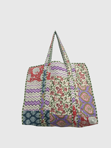 Sac fourre-tout en coton rayé vert avec doublure et poche intérieure, sac de shopping pour femmes - Product Image 1