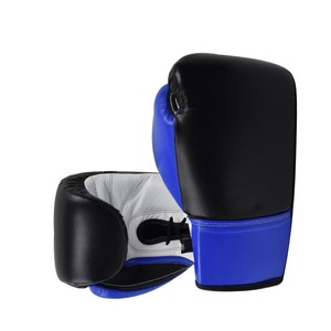 Gants de boxe personnalisés OEM en noir et bleu, fermeture auto-agrippante, sangle de poignet réglable, pour adultes - Product Image 6