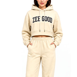 Sudadera con Capucha Corta para Mujer Zee Good, Sudadera de Forro Polar Informal para Otoño con Bolsillos, Manga Regular, Color Beige - Product Image 2