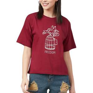 T-shirt graphique personnalisé pour femme en coton, coupe oversize, motif cage à oiseaux, décontracté, été, vente en gros OEM - Product Image 1
