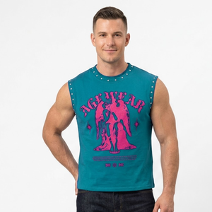 Débardeur de sport en coton personnalisé avec logo, couleur unie, sans manches, respirant, séchage rapide, tissu gaufré pour la musculation et le fitness - Product Image 4