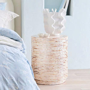 Concentric Stripe Cylinder <b>Stools</b> Mother of Pearl Handcrafted Mosaic Small Side <b>Table</b> For Living Room Bedroom Decor Use - Product Image 2