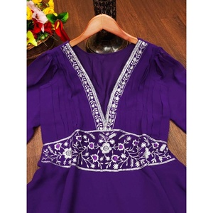 FANCY GEORGETTE BORDADO ENCAJE TRABAJO SOLO VESTIDO MORADO - Product Image 3