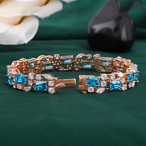 สร้อยข้อมือเทนนิสโรสโกลด์ 14K ประดับเพชร CZ ทรงกลมมาร์คีส์สีน้ำเงิน 4.49 กะรัต ผลิตในห้องปฏิบัติการ  เครื่องประดับเพชรแฟชั่น - Product Image 3