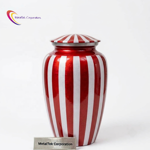 Urnas de Cremación de Metal Hechas a Mano con Rayas Rojas y Blancas, Urnas Conmemorativas para Cenizas Humanas Adultas, Urnas Decorativas para Funerales y Entierros, Venta al por Mayor - Product Image 1