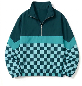 Sudadera de Forro Polar Personalizada para Hombre con Cierre de Cremallera, Diseño a Cuadros en Bloques de Color, Cuello Alto, Estilo Casual Urbano - Product Image 1