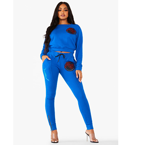 High Quality Embroidered Logo Women's Crewneck Crop Top 2 Piece Set Track Suits Pullover <b>Slim</b> Fit <b>Leggings</b> Sweat Suits For Women - Product Image 2