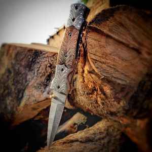 Cuchillo Plegable de Acero Damasco Hecho a Mano de Grado Industrial con Mango de Madera y Bolster, Punta Caída, para Caza y Actividades al Aire Libre, Venta al por Mayor - Product Image 3