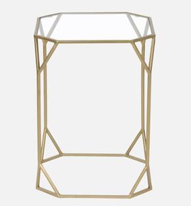 Table d'appoint géométrique moderne avec plateau en verre trempé et structure en laiton pour la décoration du salon - Product Image 2