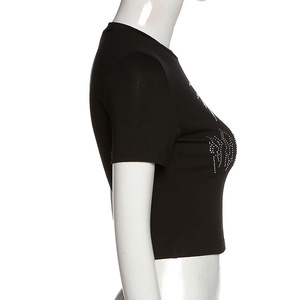 New Eco-Friendly Summer Ladies Streetwear <b>Rhinestone</b> <b>Crop</b> <b>Tops</b> <b>with</b> Bare Midriff Bling 100% Cotton for Women - Product Image 5