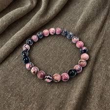 Bracelet en perles de rhodonite, forme sphérique polie, bijoux en cristal écologiques - Product Image 2