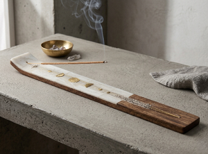 Soporte de incienso de madera para varillas con recogedor de cenizas, quemador de incienso de latón con 3 orificios, soporte de madera para varillas de incienso para meditación - Product Image 2