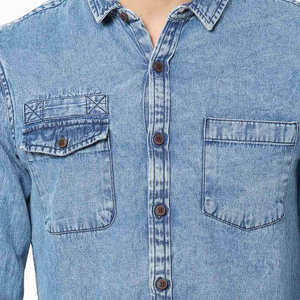 Chemise en jean utilitaire pour homme, chemise décontractée à manches longues boutonnée en coton, streetwear, tissu en jean de qualité supérieure, chemise pour homme - Product Image 6