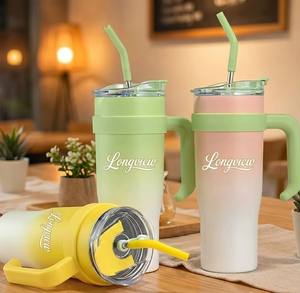 Logo personnalisé 40 oz gobelet en acier inoxydable à double paroi gobelet de voyage isolé sous vide avec poignée couvercle de paille - Product Image 3