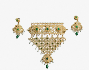Designer Gold Plated <b>Ruby</b> <b>Necklace</b> with Matching Jhumka Earrings Perfect for Wedding And Traditional Wear For Women - Product Image 3