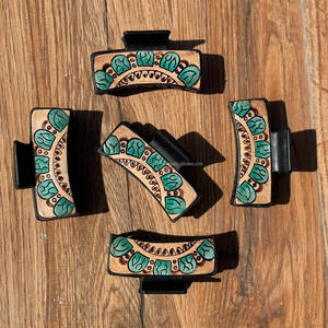 Pinza para el pelo de cuero mecanizada a mano con estilo occidental, accesorios para el cabello con garra de cuero genuino personalizados para mujeres - Product Image 2