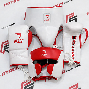 Equipo de Protección Personalizado al por Mayor para Entrenamiento de Boxeo, Color Rojo y Blanco, Juego Completo de Guantes, Protector de Cabeza e Ingle para Kickboxing y Muay Thai - Product Image 1