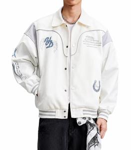 Men's Varsity Jacket Embroidered Letter <b>Button</b> Front Casual Autumn Wear <b>Turn</b>-down Collar Regular Fit Single <b>Button</b> Closure - Product Image 1