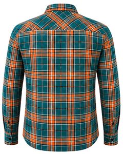 Manufacturer Teal Orange Plaid Men Casual Flannel Shirt Slim Fit Button Down Long Sleeve <b>Checkered</b> Cotton Fashion <b>Top</b> Wear - Product Image 5