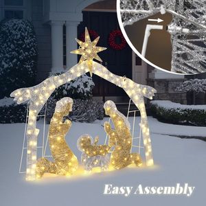 Presepe da Giardino con Tetto Argentato e 190 LED, Decorazione Natalizia con Gesù, Luci di Natale da 1,8 m - Product Image 6