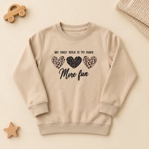 Girls Solid Color Crew Neck Sweatshirt Long Sleeve Leopard <b>Heart</b> Letter <b>Print</b> Pullover <b>Top</b> - Product Image 1