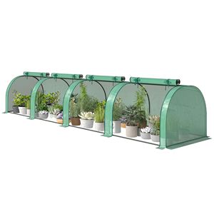 Mini Serra Portatile con 4 Porte Avvolgibili, Copertura in PE, 450 cm x 100 cm x 80 cm, Stanza da Giardino Verde - Product Image 1