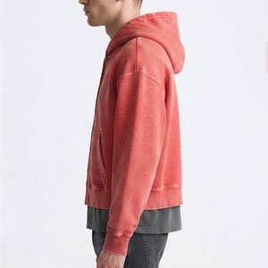 Nouveau sweat-shirt à capuche zippé rouge pour homme, coupe classique, décontracté, pour l'automne, 100 % coton, en molleton tricoté, couleur unie - Product Image 4