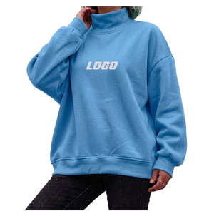 Custom Embroidered Streetwear Soft Cotton Mockneck Crewneck <b>Pullover</b> Sweater <b>Jumper</b> Fleece Oversized Women Mock Neck Sweatshirt - Product Image 1