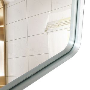 36x30inch Glossy Brushed <b>Silver</b> Rectangle Wall <b>Mirror</b> with Rounded Corners Metal <b>Frame</b> Home Bathroom Wall Mounted <b>Mirror</b> - Product Image 3