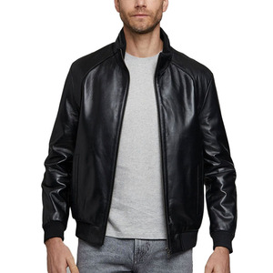 Veste en cuir véritable pour homme, style bomber, fermeture éclair, tendance, veste de motard pour homme. - Product Image 1