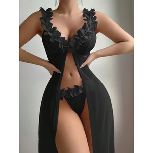 2026 # 7 Novedades: Camisón de satén de seda sexy para mujer con encaje y diseño dividido, ropa de dormir larga, lencería erótica frontal. - Product Image 2