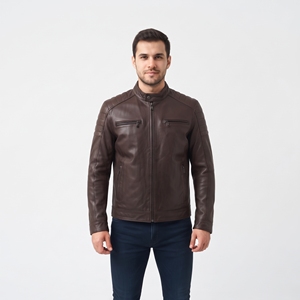 Chaqueta de Motociclista de Cuero Genuino para Hombre, Cortavientos, con Cuello Alto, Cierre de Cremallera, Chaqueta de Cuero PU a la Moda - Product Image 3