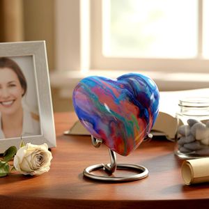 Urne funéraire moderne, élégante et durable en métal en forme de cœur avec support pour cendres humaines et d'animaux, pour la conservation des souvenirs. - Product Image 2