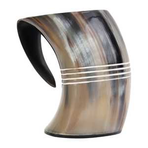 Handcrafted Customised Viking Carving Ceramic Drinking Horn <b>Mug</b> Highly Polished Natural Horn India for Business Gifts-Wine Beer - Product Image 1