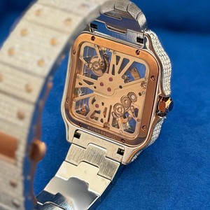 Reloj de Cuarzo con Incrustaciones de Moissanita, Esfera Cuadrada, Correa de Acero Inoxidable, Reloj de Pulsera de Lujo para Fiestas y Eventos - Product Image 1