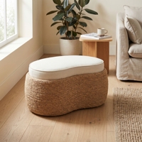 Tabouret Grenoble en rotin avec structure Subaliu, tissage Pitrit, coussin en tissu SR 10 Stone, ottoman, mobilier d'extérieur haut de gamme, minimaliste