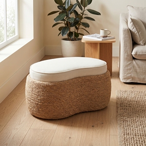 เก้าอี้ Grenoble รุ่น Stool Rattan Subaliu โครงหวายถักแบบ Pitrit พร้อมเบาะผ้าหิน SR 10  แบบออตโตมัน เฟอร์นิเจอร์ระเบียงกลางแจ้งระดับพรีเมียม - Product Image 3