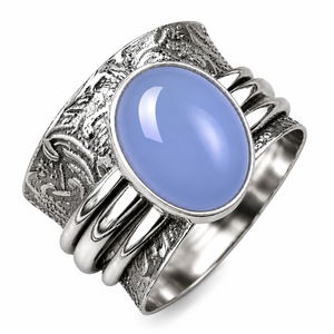 Sky Glow Natural Blue Chalcedony <b>Ring</b> Handmade Silver Plated Boho Statement Gemstone Jewelry for Women <b>Men</b> - Product Image 1