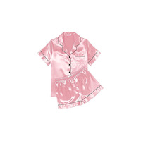 Ensemble pyjama d'été 2 pièces en satin de soie 100 % respirant pour femme, haut à manches courtes boutonné et short, doux et confortable