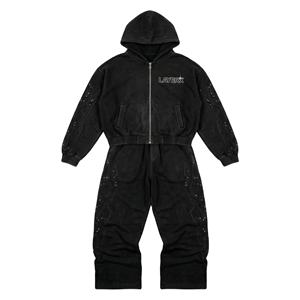 Conjunto Deportivo Personalizado para Mujer 2026, con Estampado, Pedrería, Ligero, de Algodón, Dos Piezas, Sudadera Corta con Capucha y Pantalones Deportivos Holgados, Ropa Urbana - Product Image 1