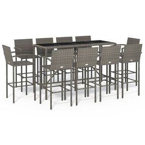 Grand ensemble de bar de jardin en rotin PE gris avec repose-pieds, mobilier de bar d'extérieur durable - Product Image 2