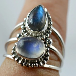 Labradorite Rainbow Moonstone <b>Ring</b> 925 Sterling Silver Handmade <b>Boho</b> Statement Promise <b>Ring</b> for Women Natural Gemstone <b>Ring</b> - Product Image 2