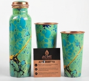 Luxury Green Marble Texture Printed Copper <b>Water</b> Bottle Modern Minimalist Style Eco Friendly For Daily Hydration Travel Gym Gift - Product Image 5