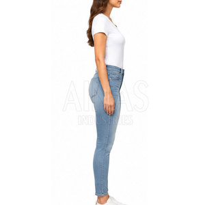 Jean d'hiver coupe droite pour femme, taille haute, en tissu extensible, mélange de coton doux, respirant, léger, pour usage quotidien décontracté - Product Image 5