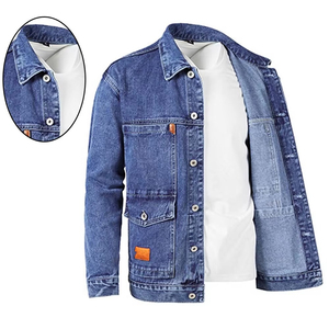 Chaqueta de Mezclilla para Hombre al por Mayor, Color Sólido, Casual, Cierre de Botón, Corte Ajustado, Algodón, Prenda Exterior de Alta Calidad, Moda Personalizada - Product Image 3