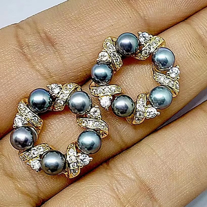 Pendientes de Aro de Perlas Negras de Lujo, Pendientes Circulares Chapados en Oro para Mujer, Joyería de Moda al por Mayor - Product Image 1