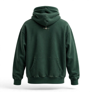 Men's Dark Green Hooded Sweatshirt Regular Fit 100% Cotton Fleece Solid Quick Dry Applique <b>Leaf</b> Design Casual Autumn Wear Pocket - Product Image 2
