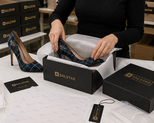 Chaussures à talons hauts en tartan pour femmes, escarpins à talon aiguille à carreaux écossais pour mariage et fête, logo personnalisé, vente en gros - Product Image 6