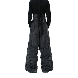 กางเกงยีนส์ทรงหลวมสำหรับผู้ชาย เอวสูง ขากว้าง สไตล์สตรีทแวร์ ทรงหลวมแบบเรโทร กางเกงขายาวแบบมีกระเป๋าหลายช่อง สามารถปรับแต่งได้ - Product Image 2